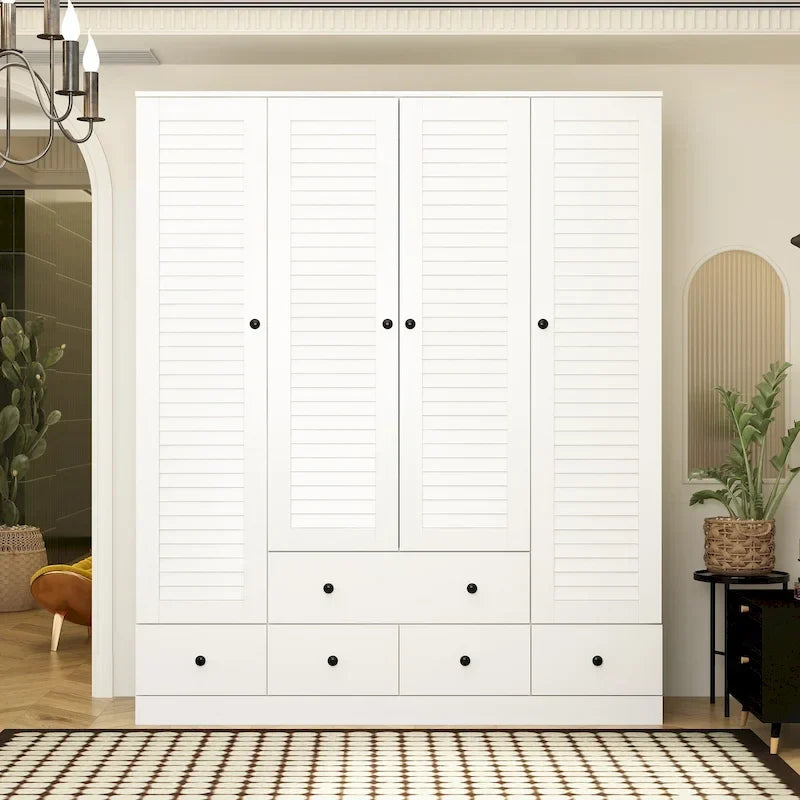 Kleiderschrank, 59 Zoll breit, großer freistehender Schrank, Weiß