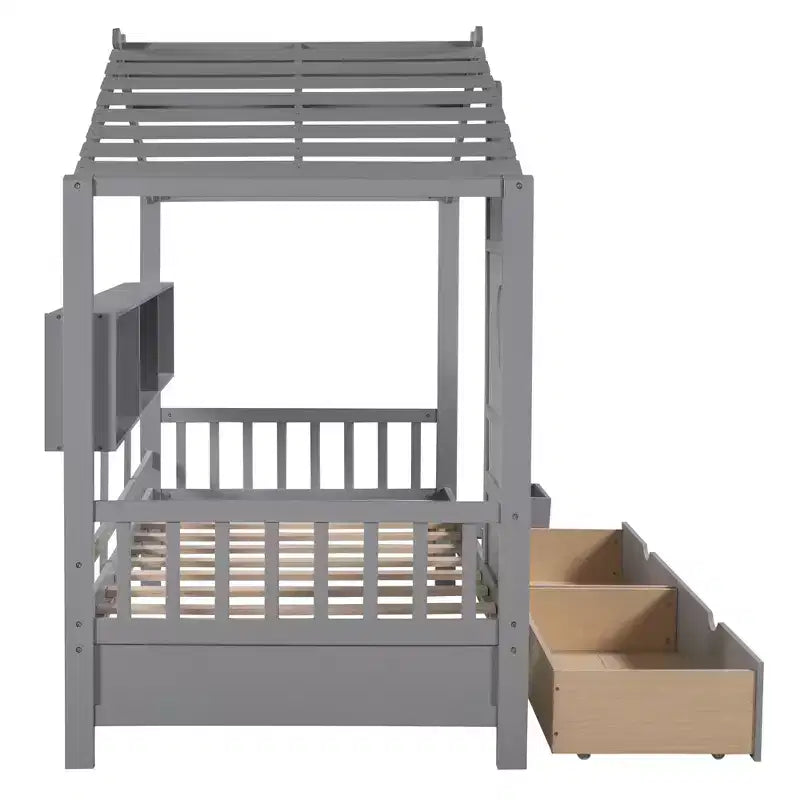 Lit cabane en bois format simple/double avec 2 tiroirs, lit pour enfant avec étagère de rangement - ModernLuxe