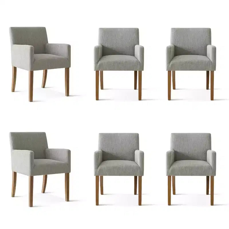 Set van 6 gestoffeerde eetkamerstoelen met armleuningen, moderne linnen fauteuils met houten poten, accentstoelen voor de eetkamer en woonkamer - Panipeachy