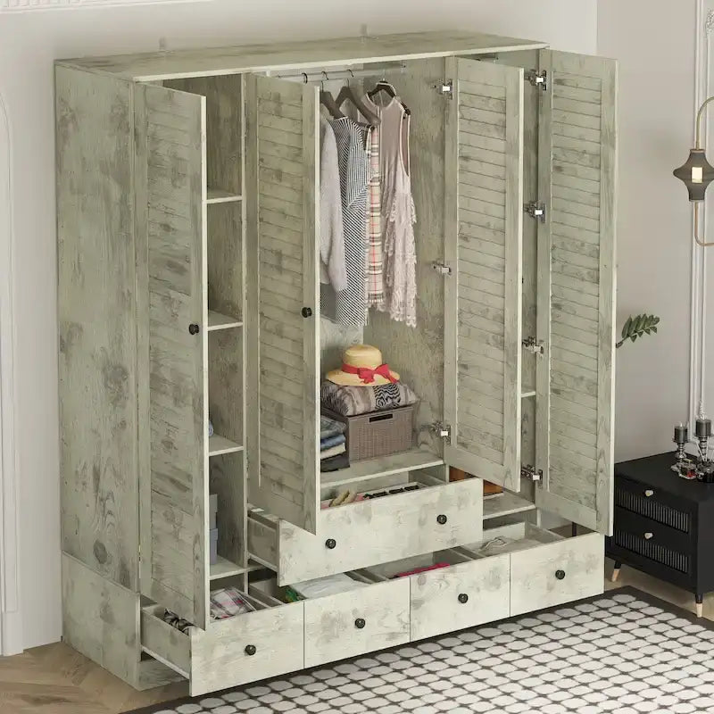 Kleiderschrank, 59 Zoll breit, großer freistehender Schrank, Weiß