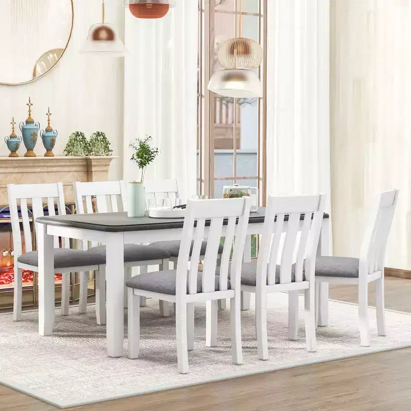 Ausziehbares Esszimmer-Set im Landhausstil für 6 Personen, rechteckiger Tisch und 6 gepolsterte Stühle
