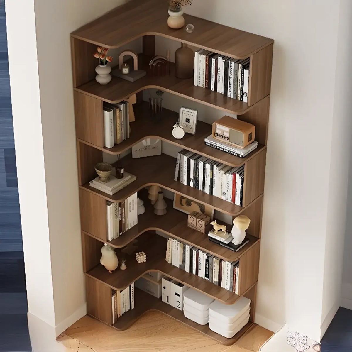 Eckbücherregal aus Holzwerkstoff mit 6 Regalböden