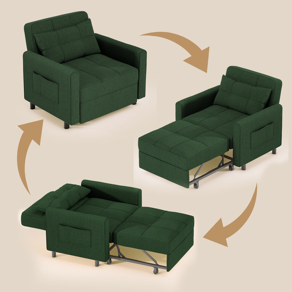 3-in-1-Schlafsofa mit verstellbarer Liegefläche, ausziehbares Sesselsofa, umwandelbares Klappbett fürs Wohnzimmer