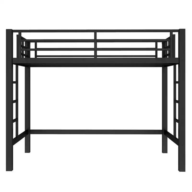 Metalen hoogslaper, ruimtebesparend bedframe met dubbele ladders en veiligheidsleuningen, zwart - ModernLuxe