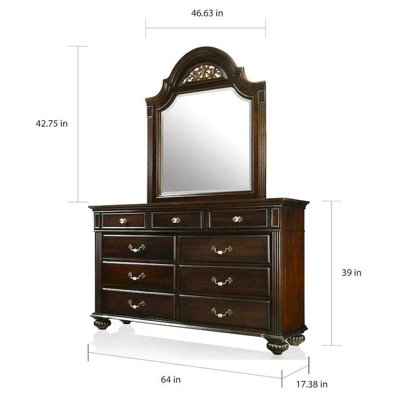 Traditionele Vame-set van 2 meubels: ladekast met 9 laden en spiegel, van Furniture of America