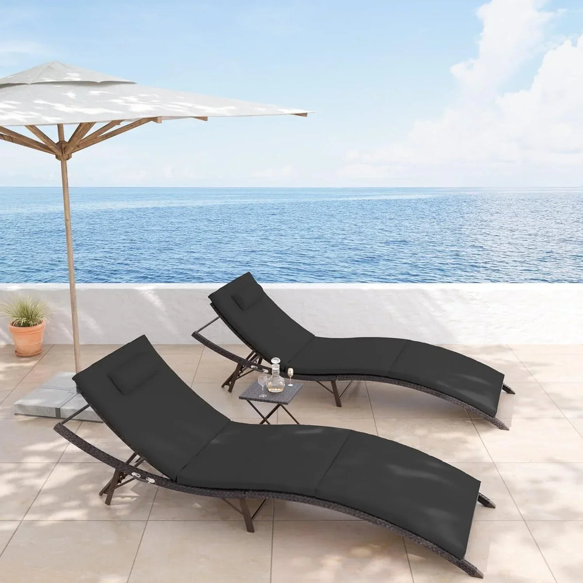 Kullavik 3-teiliges Outdoor-Lounge-Set mit Liegestühlen