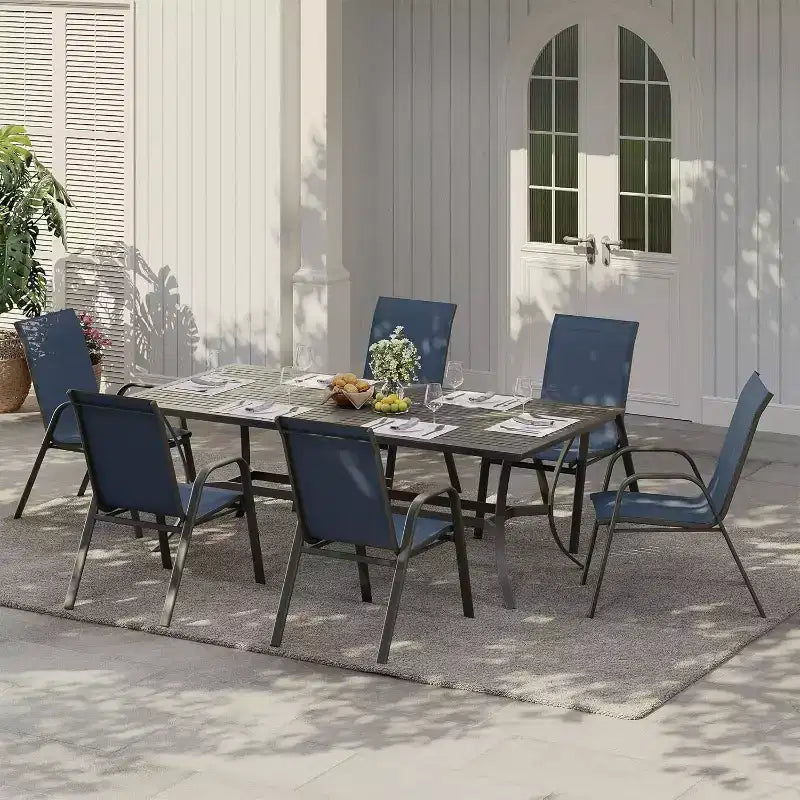 Terrasstoelen, stapelbare buiteneetkamerstoelen set van 4/6, lichtgewicht Textilene-stoelensets voor buiten voor alle weersomstandigheden, met armleuningen voor de achtertuin en het zwembadterras