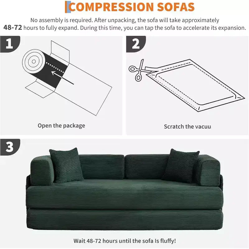 5-in-1-Schlafsofa, 78.8 modulares Cordsofa mit stabilem Gestell, multifunktionales Futon für kleine Räume, Wohnzimmer und Gästezimmer