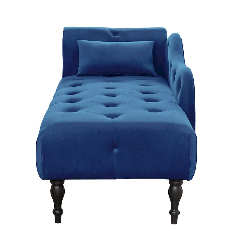 Moderne chaise longue van 60,6, bekleed met fluweel en voorzien van gecapitonneerde knopen, met poten van massief hout en sierspijkers
