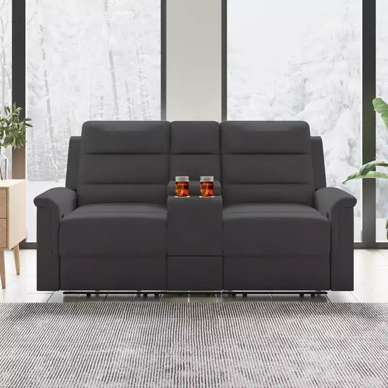 Beiges/graues Zweisitzer-Liegesofa aus Tech-Gewebe mit verstellbarer Rückenlehne und Fußstütze