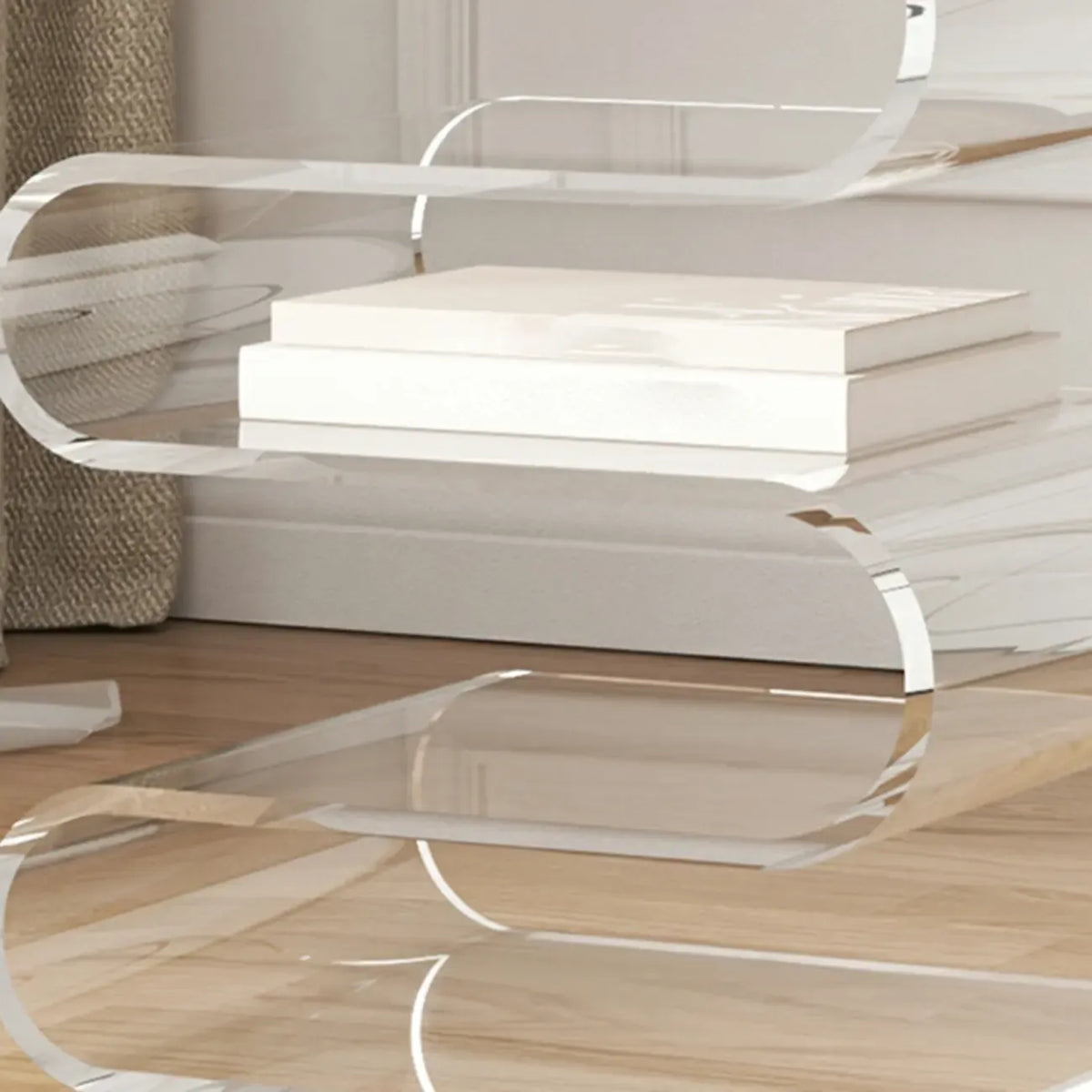 Moderner Beistelltisch aus Acryl in S-Form mit Stauraum