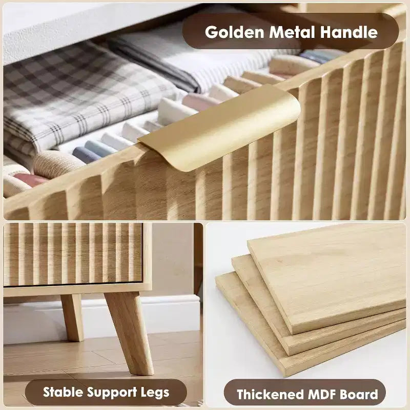Commode met 9 gecanneleerde laden, moderne ladekast, houten commode-tv-meubel, gebogen ontwerp, voor de woonkamer of hal