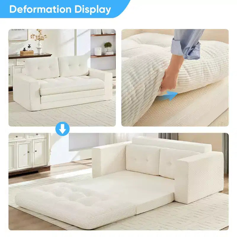 Canapé-lit futon convertible 2-en-1 Mjkone de 71', en tissu côtelé, pliable et capitonné avec boutons, canapé-lit deux places gain de place