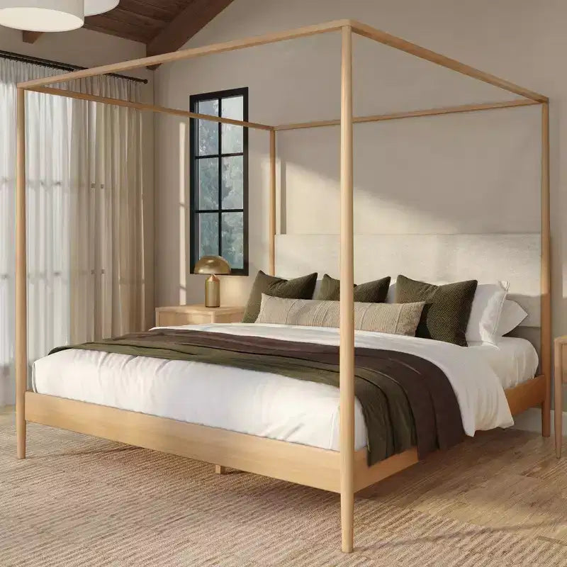 Harbor hemelbed voor kingsize bedden met gestoffeerd hoofdbord, blond/Swiss Coffee (MD2411-01)