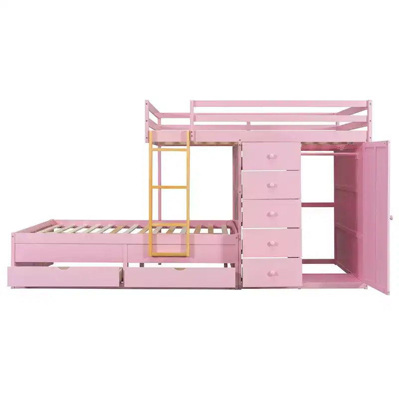 Moderne stapelbedcombinatie met twee tweepersoonsbedden, ingebouwde kledingkast en 7 opbergladen