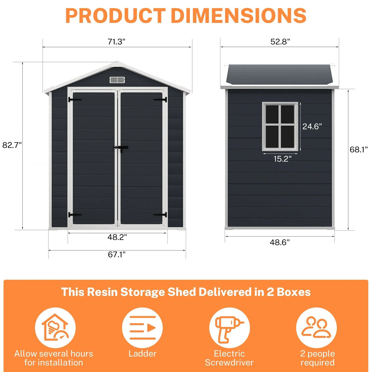 Abri de rangement extérieur en résine et plastique, tous temps, avec plancher, 6 ft x 4 ft/6 ft x 8 ft/8 ft x 6 ft/8 ft x 10 ft, abri à outils Spire