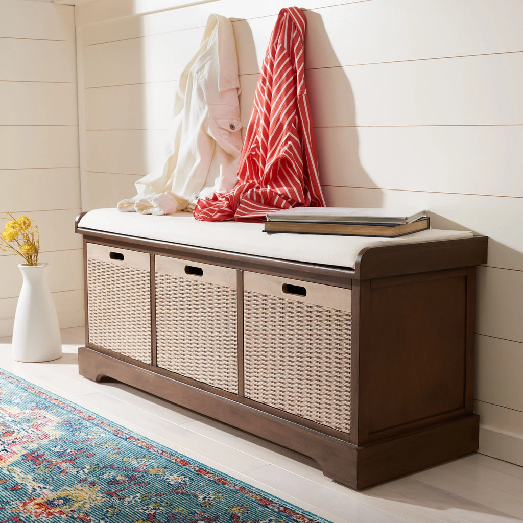 Banc de rangement SAFAVIEH Fiorello avec coussin et 3 tiroirs - 47.3 W x 15 L x 19 H - 47Wx15Dx19H