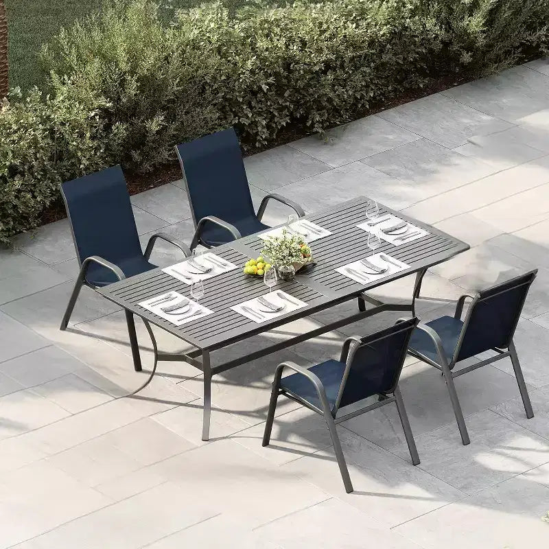 Terrasstoelen, stapelbare buiteneetkamerstoelen set van 4/6, lichtgewicht Textilene-stoelensets voor buiten voor alle weersomstandigheden, met armleuningen voor de achtertuin en het zwembadterras