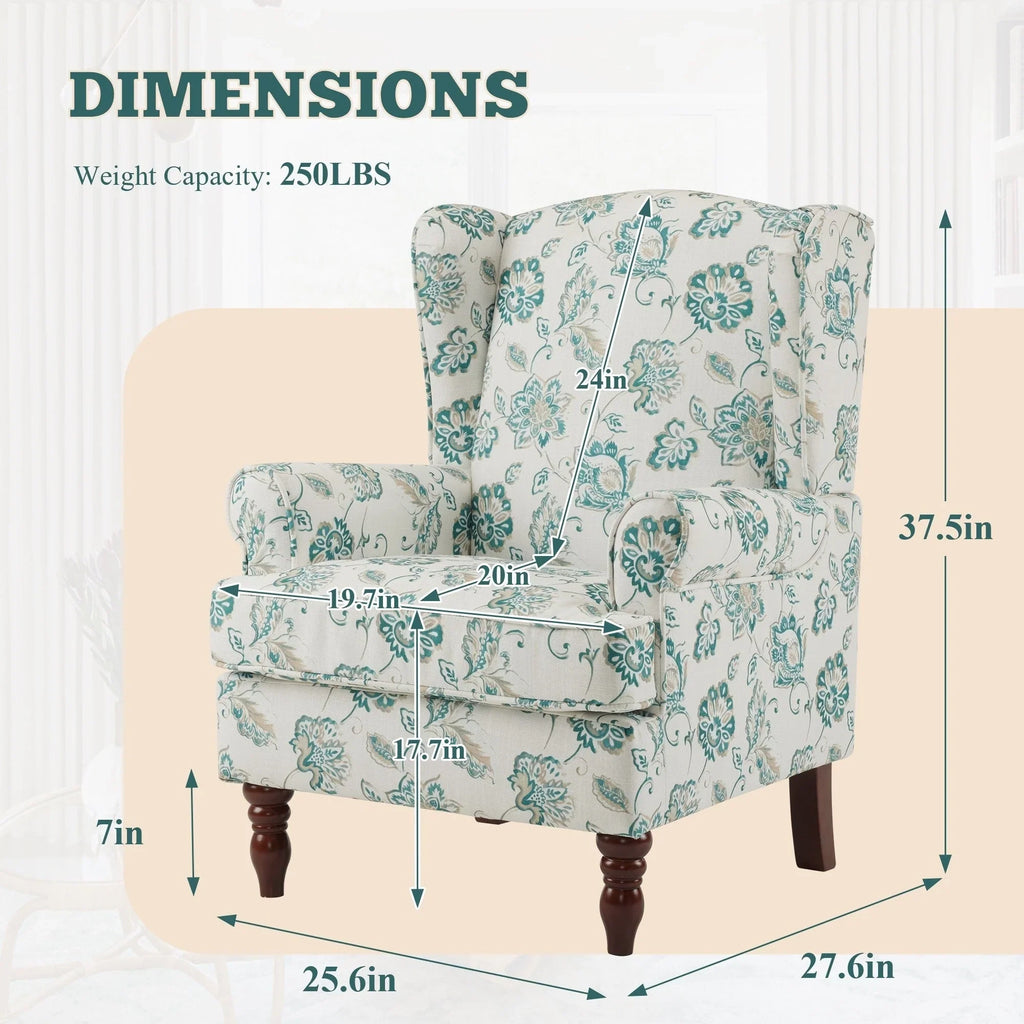 Fauteuil d’appoint moderne Erommy à dossier haut, fauteuil une place en tissu rembourré avec boutons et pieds en bois, pour salon
