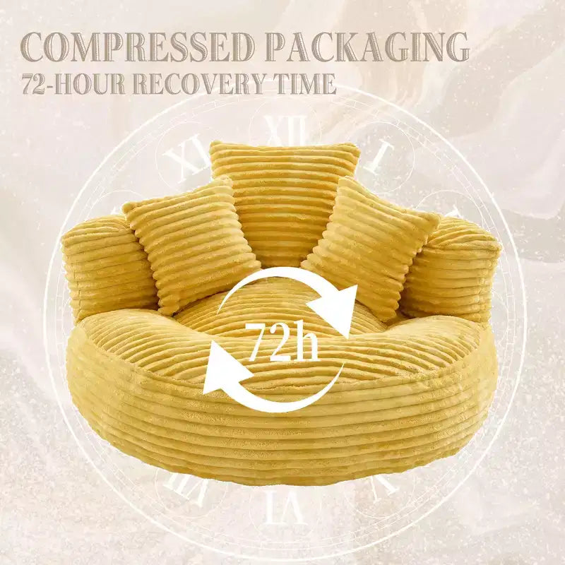 Sitzsacksofa für Erwachsene und Kinder, übergroßer Cord-Sitzsack mit 3 Kissen und Armlehnen für Wohnzimmer und Schlafzimmer