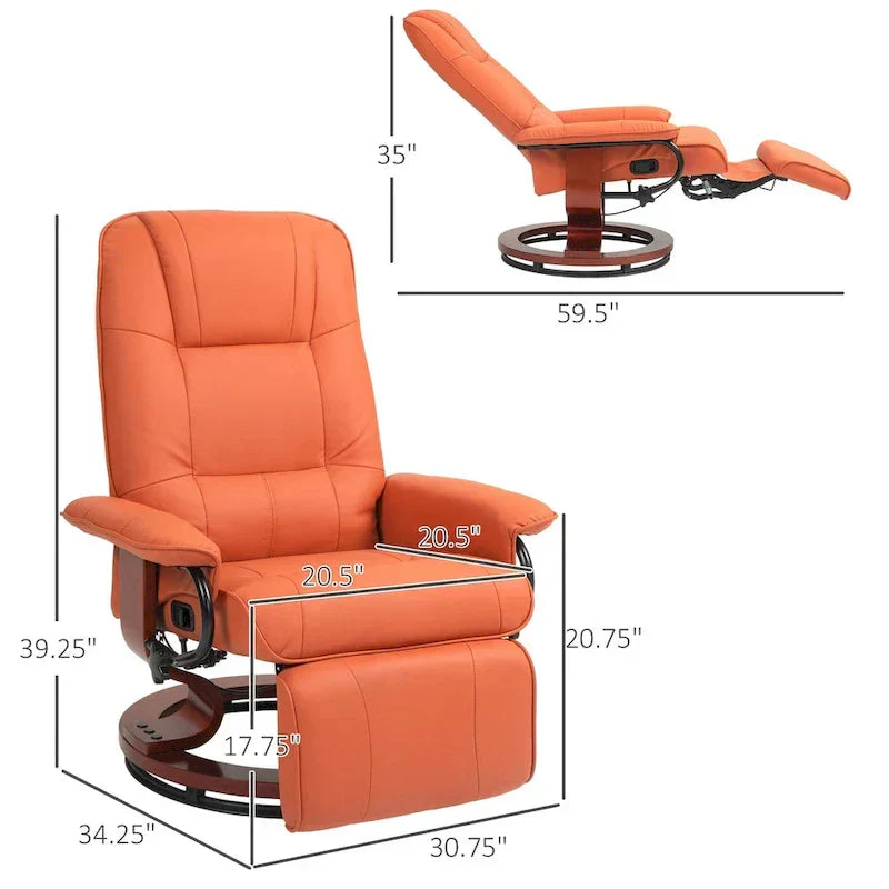 HomCom verstelbare handmatige relaxfauteuil van imitatieleer met draaivoet en comfortabele, ontspannende voetensteun