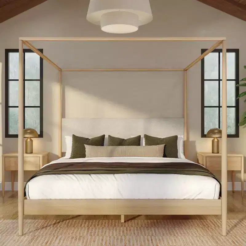 Harbor hemelbed voor kingsize bedden met gestoffeerd hoofdbord, blond/Swiss Coffee (MD2411-01)