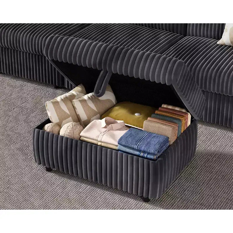 Dyonery modulaire hoekbank van ribfluweel met afneembare, wasbare hoezen