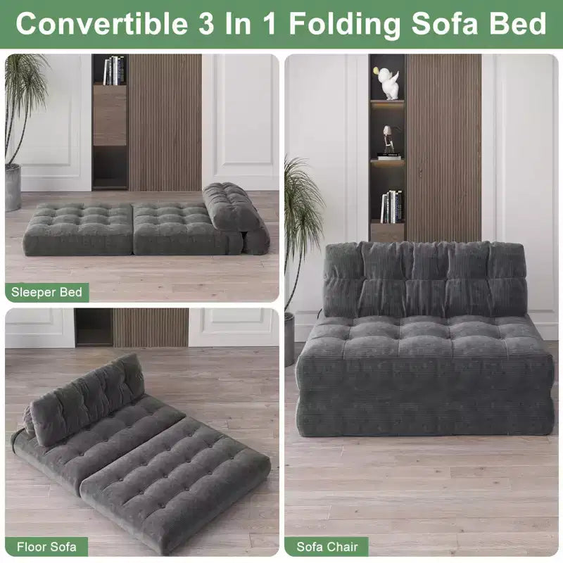 Klappbares Schlafsofa-Futon aus Cord in voller Größe, umwandelbarer Bodenschlafsessel mit Kissen und Rückenstütze