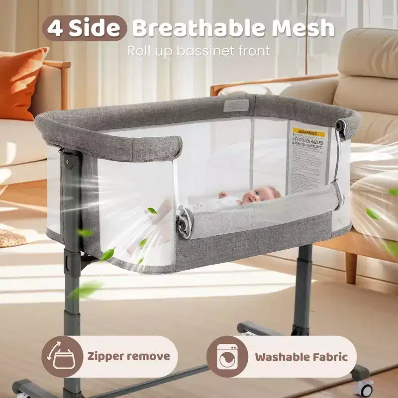 Baby Bassinet with Wheels ??Beige / Gray / Pink, Bedside Sleeper, for 1 Baby