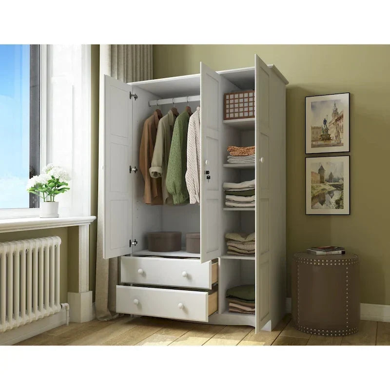 Armoire à 3 portes - Blanc/Moka/Java - Bois massif