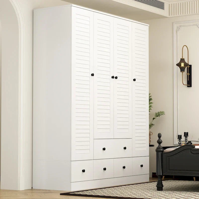 Kleiderschrank, 59 Zoll breit, großer freistehender Schrank, Weiß