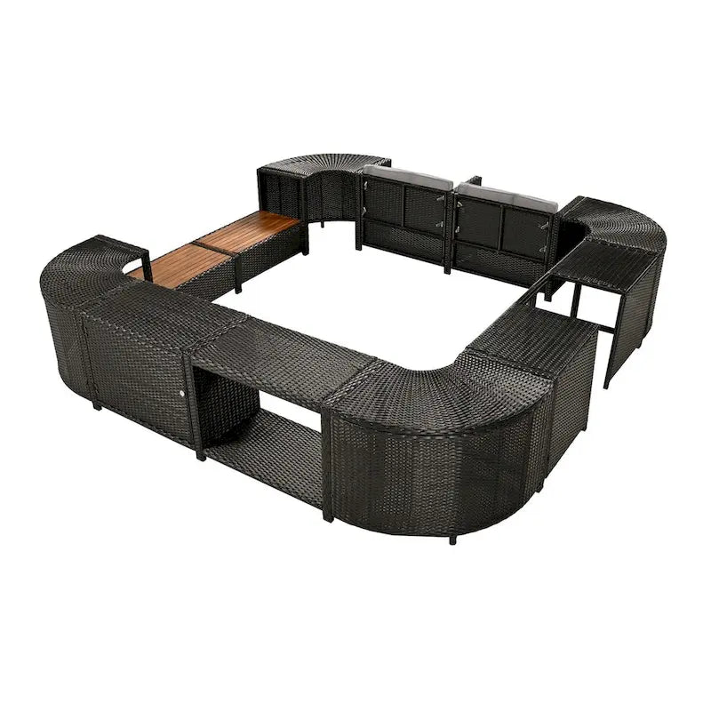 Spa-Umrandung, quadratisches Outdoor-Rattan-Ecksofa-Set mit Spa-Gestell