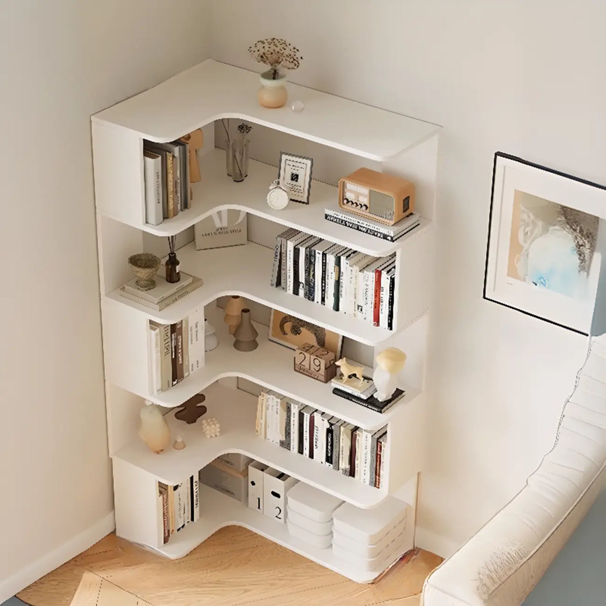 Eckbücherregal aus Holzwerkstoff mit 6 Regalböden