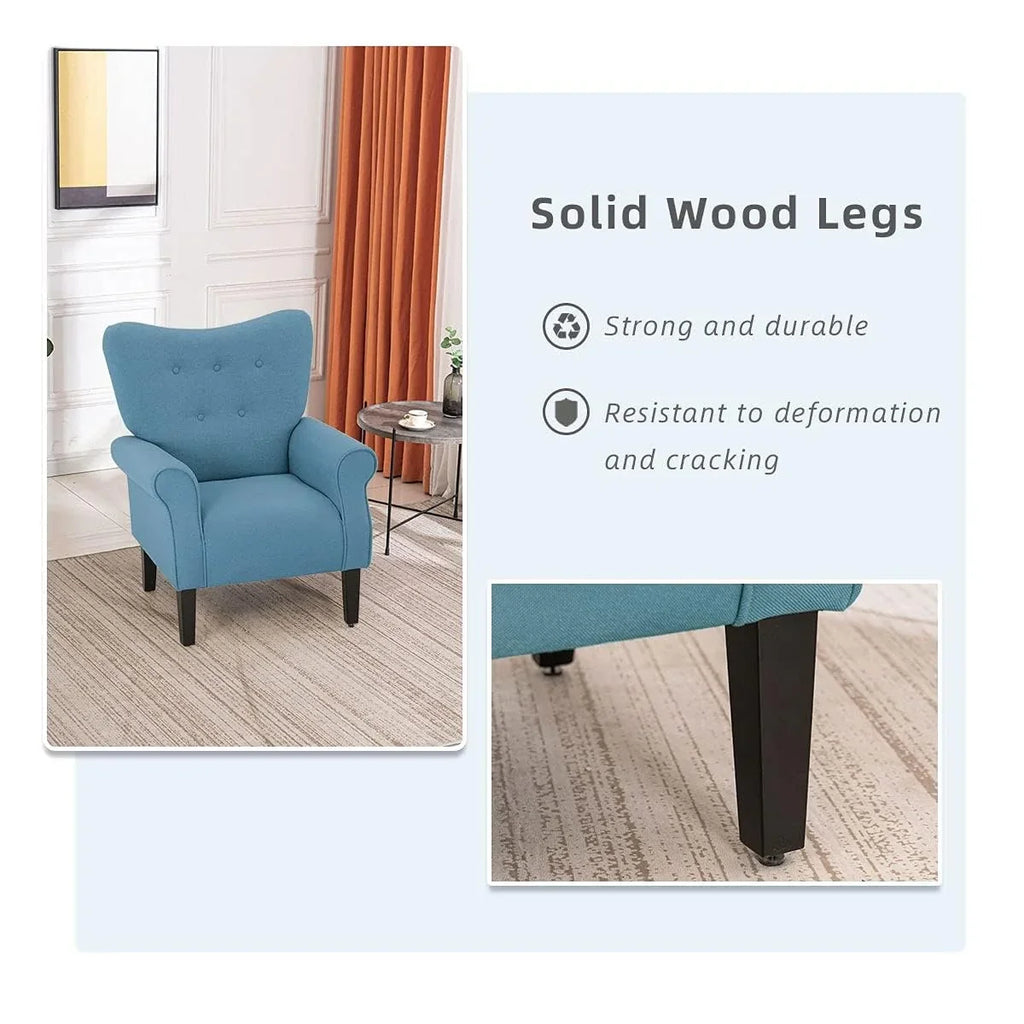 Fauteuil d’appoint moderne Erommy à dossier haut, fauteuil une place en tissu rembourré avec boutons et pieds en bois, pour salon
