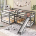 L-vormig stapelbed voor 4 kinderen, stapelbed voor vier met glijbaan, eenpersoonsbed en tweepersoonsbed, houten frame voor slaapkamer of studentenhuis