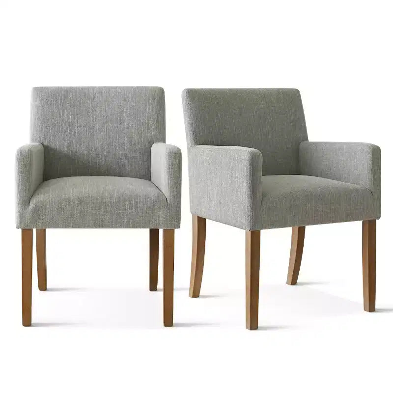 Set van 6 gestoffeerde eetkamerstoelen met armleuningen, moderne linnen fauteuils met houten poten, accentstoelen voor de eetkamer en woonkamer - Panipeachy