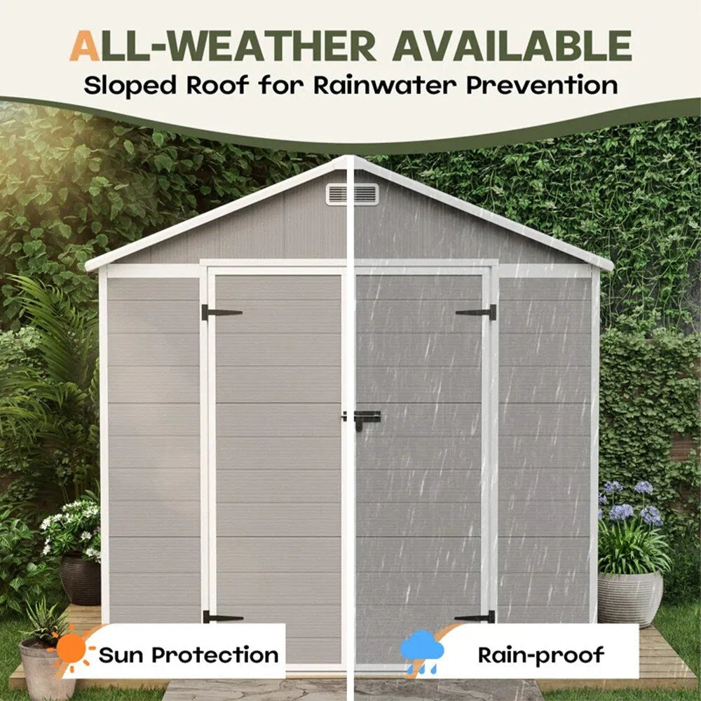 Abri de rangement extérieur en résine et plastique, tous temps, avec plancher, 6 ft x 4 ft/6 ft x 8 ft/8 ft x 6 ft/8 ft x 10 ft, abri à outils Spire
