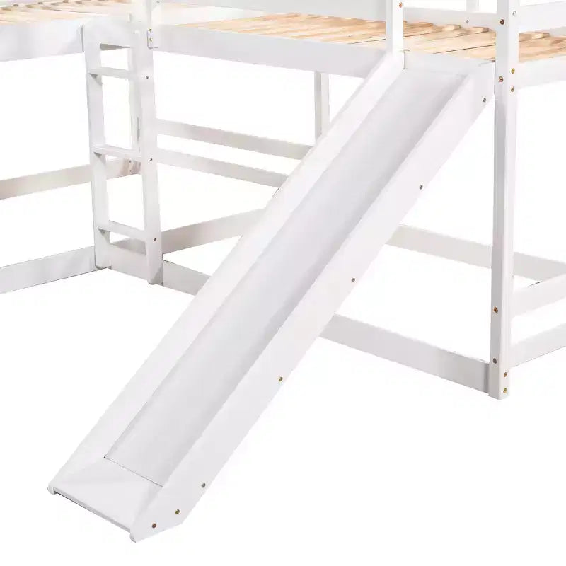 L-vormig stapelbed voor 4 kinderen, stapelbed voor vier met glijbaan, eenpersoonsbed en tweepersoonsbed, houten frame voor slaapkamer of studentenhuis