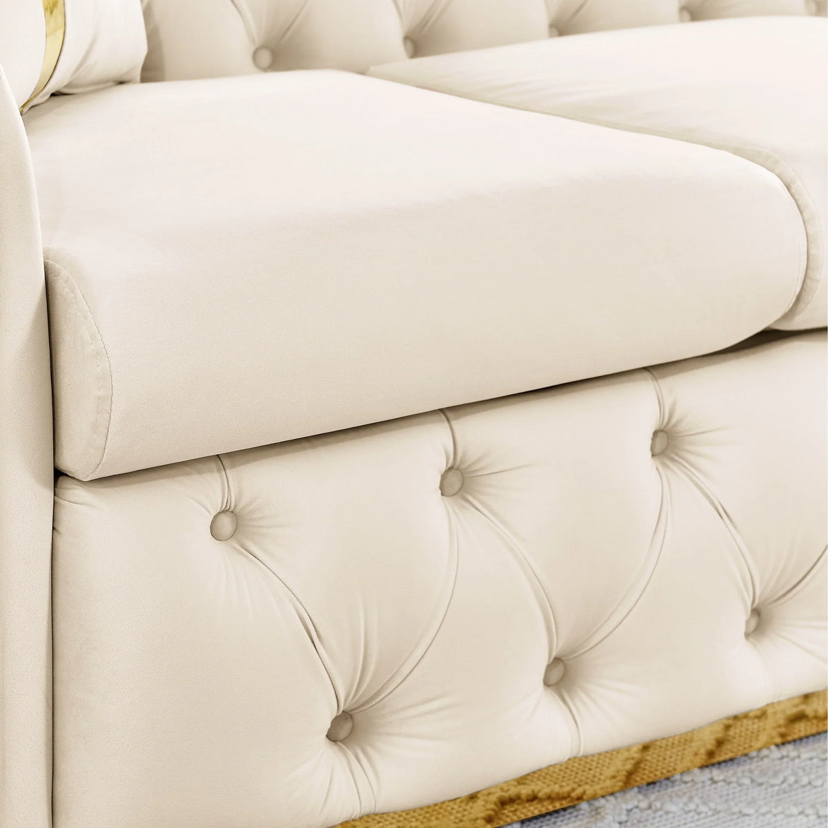90.6 Velvet 3-Seater Sofa with 2 Pillows High-Density Cushions, Gold Accents, and Pillows