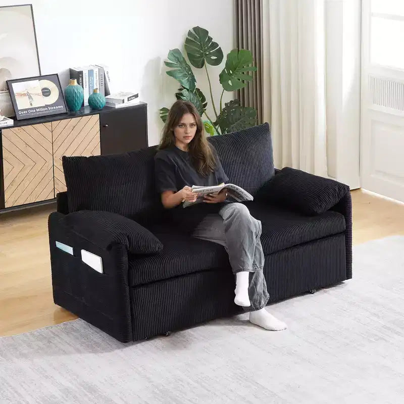 64.5 3-in-1-slaapbank van ribfluweel met uitschuifbaar bed