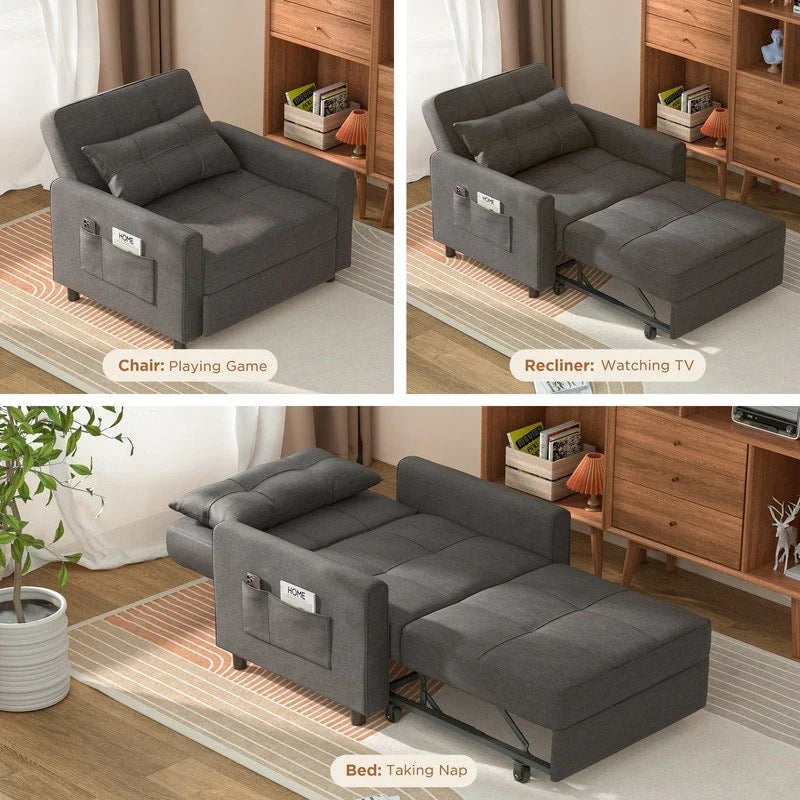 3-in-1-Schlafsofa mit verstellbarer Liegefläche, ausziehbares Sesselsofa, umwandelbares Klappbett fürs Wohnzimmer