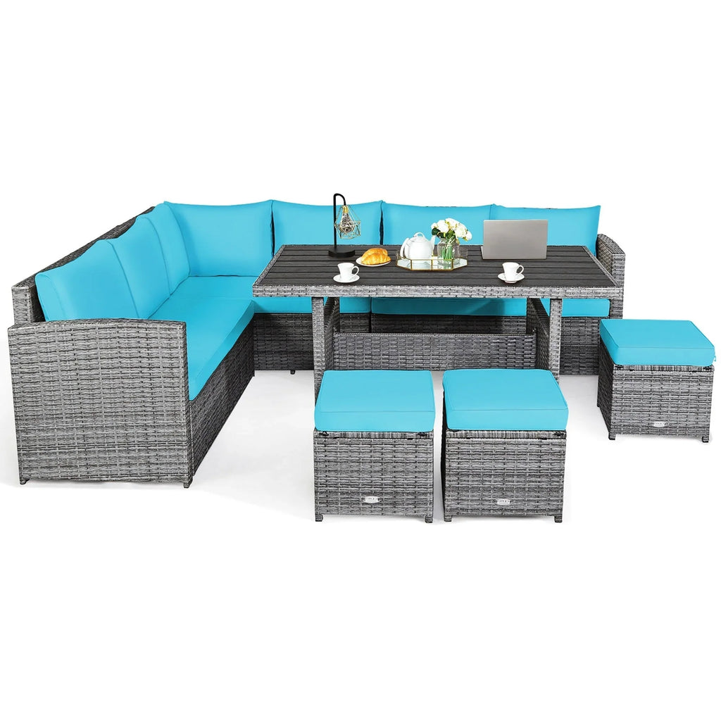 Costway, ensemble de salle à manger de jardin en rotin de 7 pièces avec canapé d’angle et repose-pieds - Voir les détails