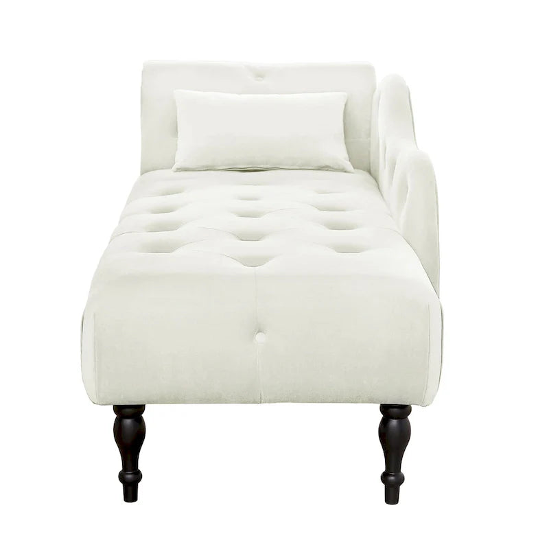 Moderne chaise longue van 60,6, bekleed met fluweel en voorzien van gecapitonneerde knopen, met poten van massief hout en sierspijkers