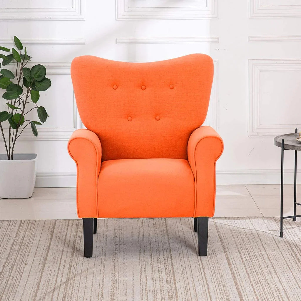 Fauteuil d’appoint moderne Erommy à dossier haut, fauteuil une place en tissu rembourré avec boutons et pieds en bois, pour salon