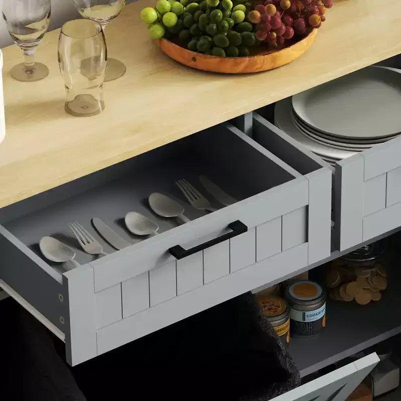 Meuble HOMCOM pour poubelle à ouverture basculante avec tiroirs, meuble de cuisine style campagne avec poubelle dissimulée