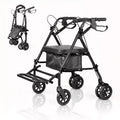 Fauteuil roulant pliable et portable pour adultes, capacité de 299lb, 6 roues, hauteur réglable, rangement sous l’assise, siège confortable et repose-pieds
