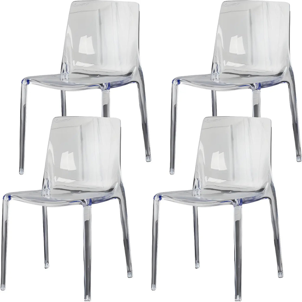 Bernsteinfarbener Acryl-Esszimmerstuhl ohne Armlehnen mit niedriger Rückenlehne