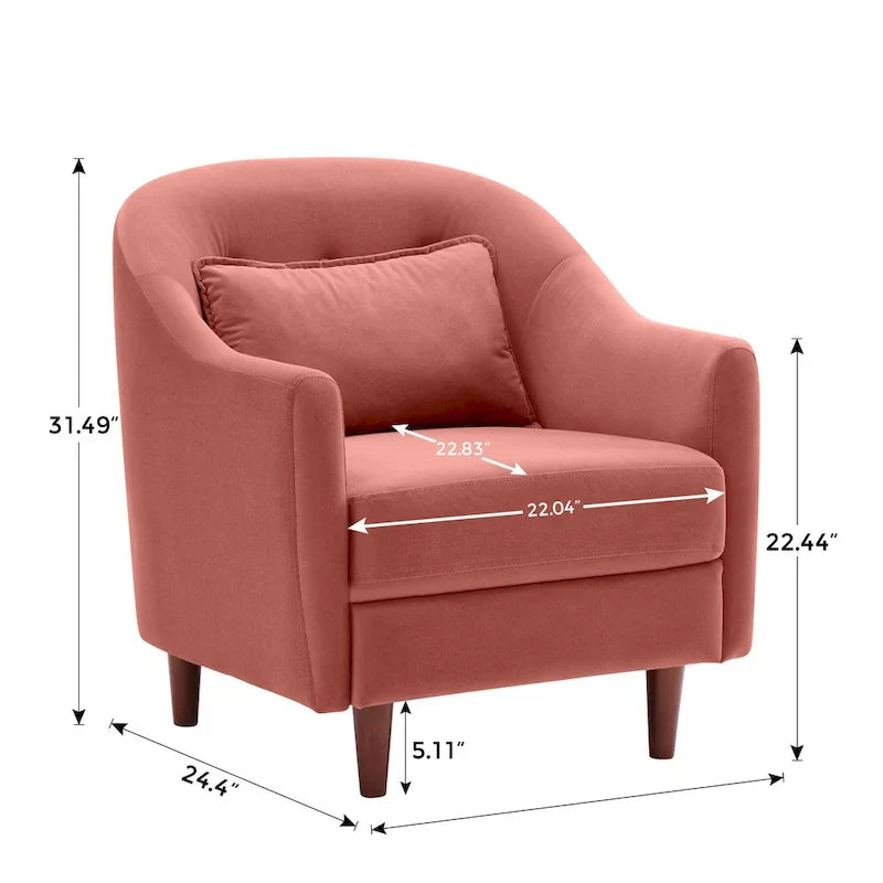 Ensemble de 2 fauteuils d’appoint de 28.34W, fauteuils tonneaux en velours avec pieds en bois massif