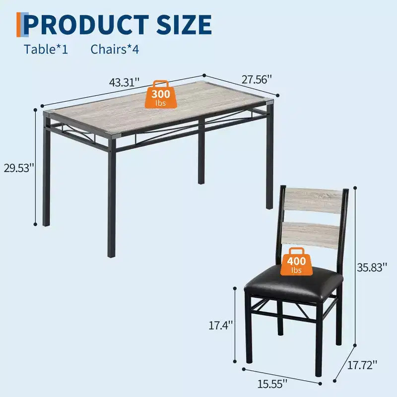 Ensemble de table à manger pour 4 personnes, avec 4 chaises rembourrées, ensemble de 5 pièces en bois pour la cuisine ou la salle à manger avec protège-coins, pour cuisine, appartement et petit espace