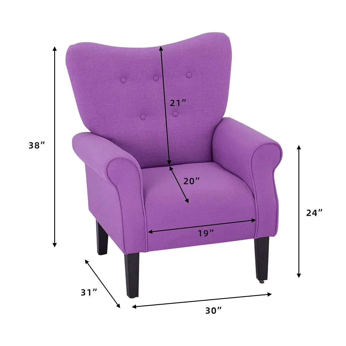 Fauteuil d’appoint moderne Erommy à dossier haut, fauteuil une place en tissu rembourré avec boutons et pieds en bois, pour salon